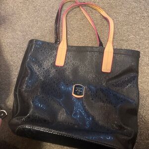 GUESS Black Tote with Tan and Pink Accents